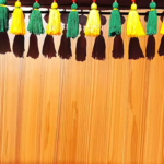 Yellow Green Red Gold Woolen Pom Pom Handmade Traditional Toran For Home Shop & Temple