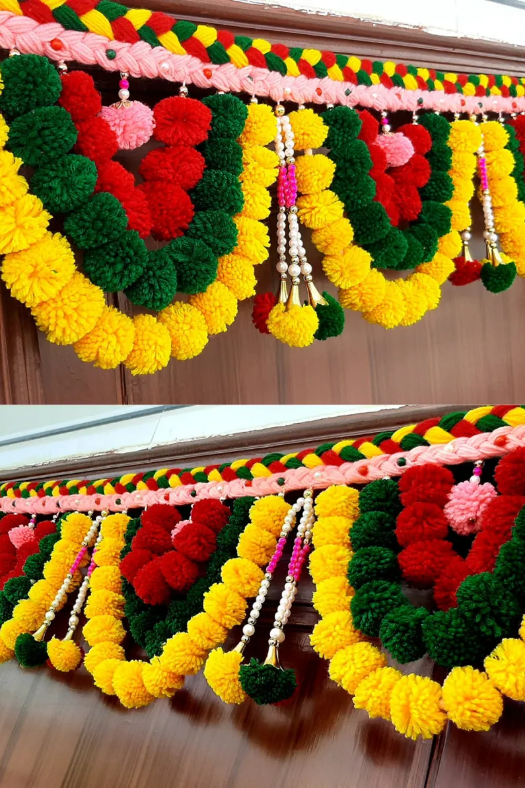 Wall Decorations - 2026-02-28T170536.895 Multicolor Woolen Pom Pom Handmade Traditional Toran For Home Shop & Temple - Image 1