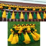 Green & Yellow Woolen Pom Pom Handmade Traditional Toran For Home Shop & Temple - Image 4
