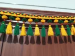 Green & Yellow Woolen Pom Pom Handmade Traditional Toran For Home Shop & Temple - Image 5
