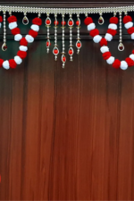 Red Woolen Pom Pom Handmade Traditional Toran For Home Shop & Temple