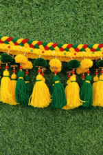 Green & Yellow Woolen Pom Pom Handmade Traditional Toran For Home Shop & Temple