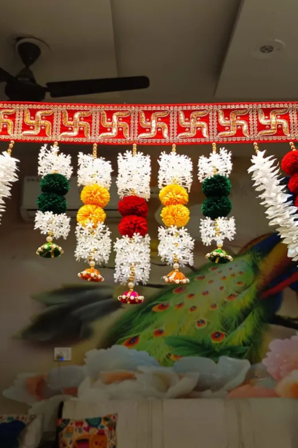 Wall Decorations - 2026-03-02T105655.672 Multicolor Woolen Pom Pom Handmade Traditional Toran For Home Shop & Temple - Image 1